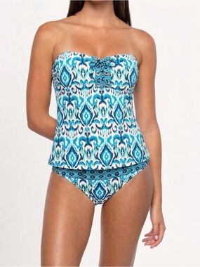 NWOT new directions Blue Teal White Patterned Tankini Swimsuit